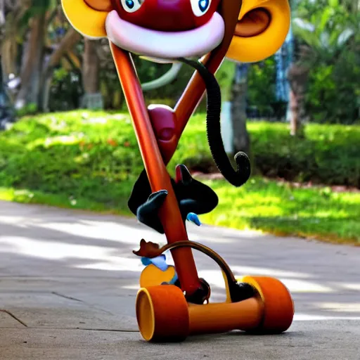 Prompt: cartoon style monkey drinking a beer on a pogo stick, disney,