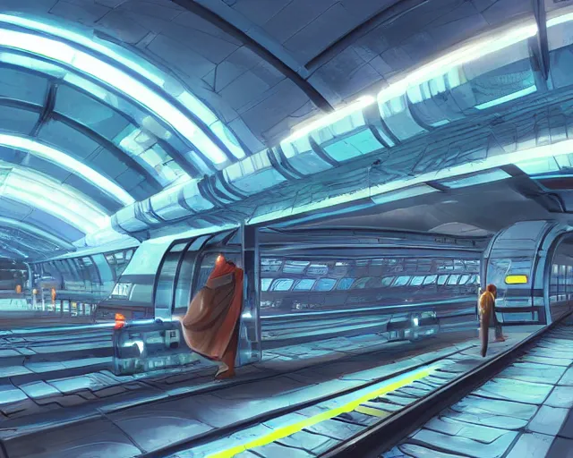 Prompt: futuristic train station, concept art, digital painting, artstation