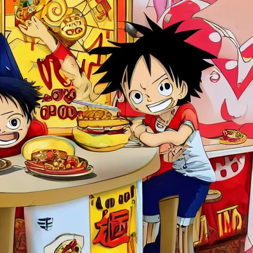 Prompt: luffy in McDonald's