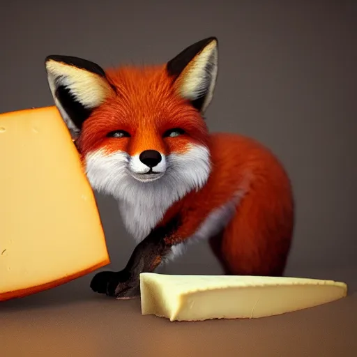 Prompt: fox eating cheese unreal engine very detailed photo illustration photorealistic trending on artstation unsplash