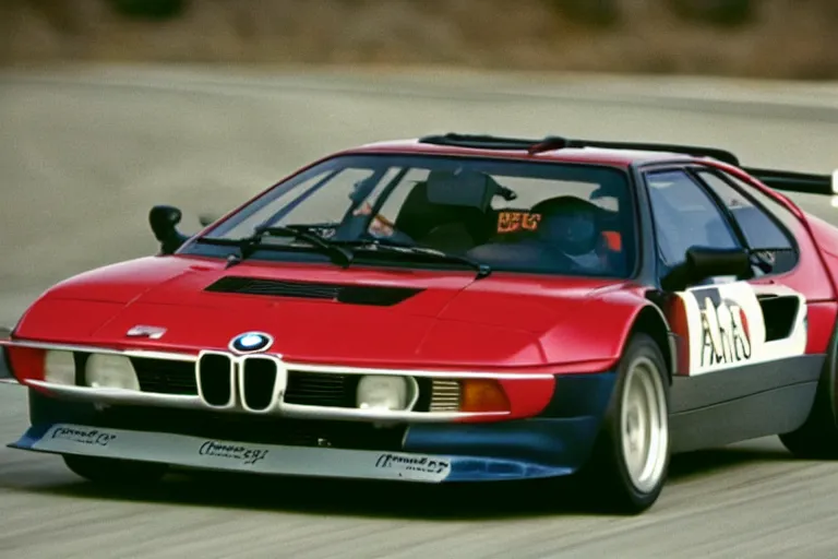 Image similar to BMW M1 Stratos, movie still, speed, cinematic Eastman 5384 film