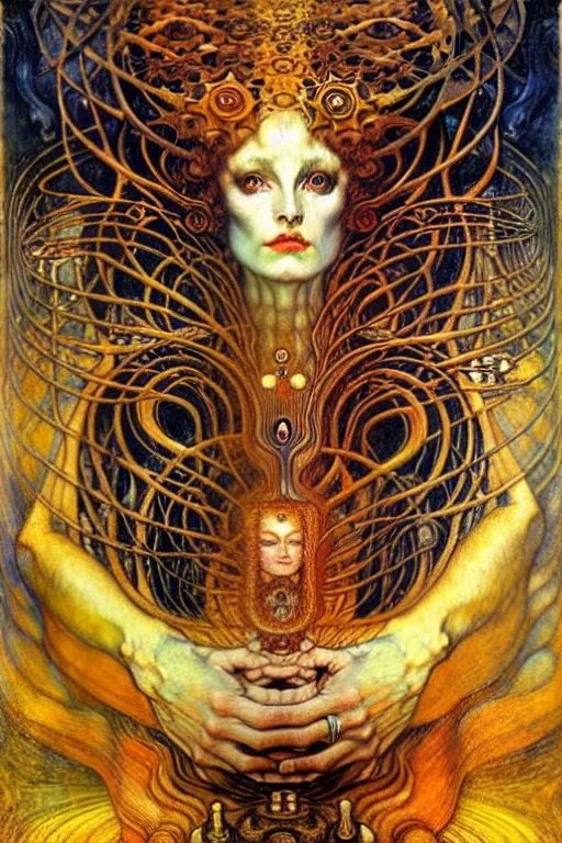 Image similar to Divine Chaos Engine by Karol Bak, Jean Delville, William Blake, Gustav Klimt, and Vincent Van Gogh, symbolist, visionary