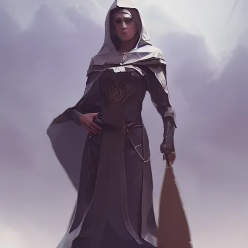 Prompt: high fantasy nun designed by Greg rutkowski, concept art, fantasy, 4k, CG render
