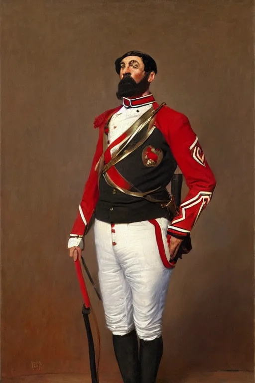 Prompt: full body portrait of the dictator of the chicago bulls, 1 8 8 9, in full military garb, oil on canvas by william sidney mount, trending on artstation