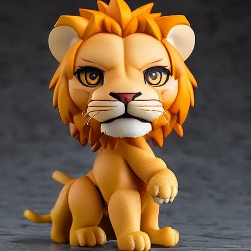 Image similar to a nendoroid lion, side view, full body, 4 k, highly detailed, subject centered, uncropped, studio photography, artstation trending