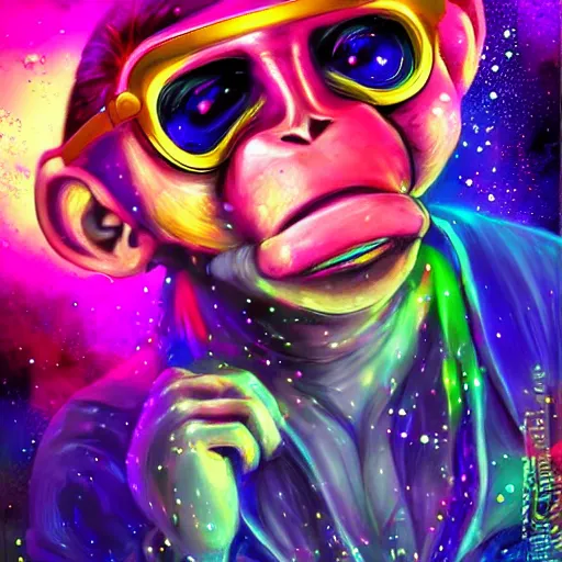 Image similar to cyberpunk excited young monkey underwater, sparkly, colorful, cyberpunk digital painting