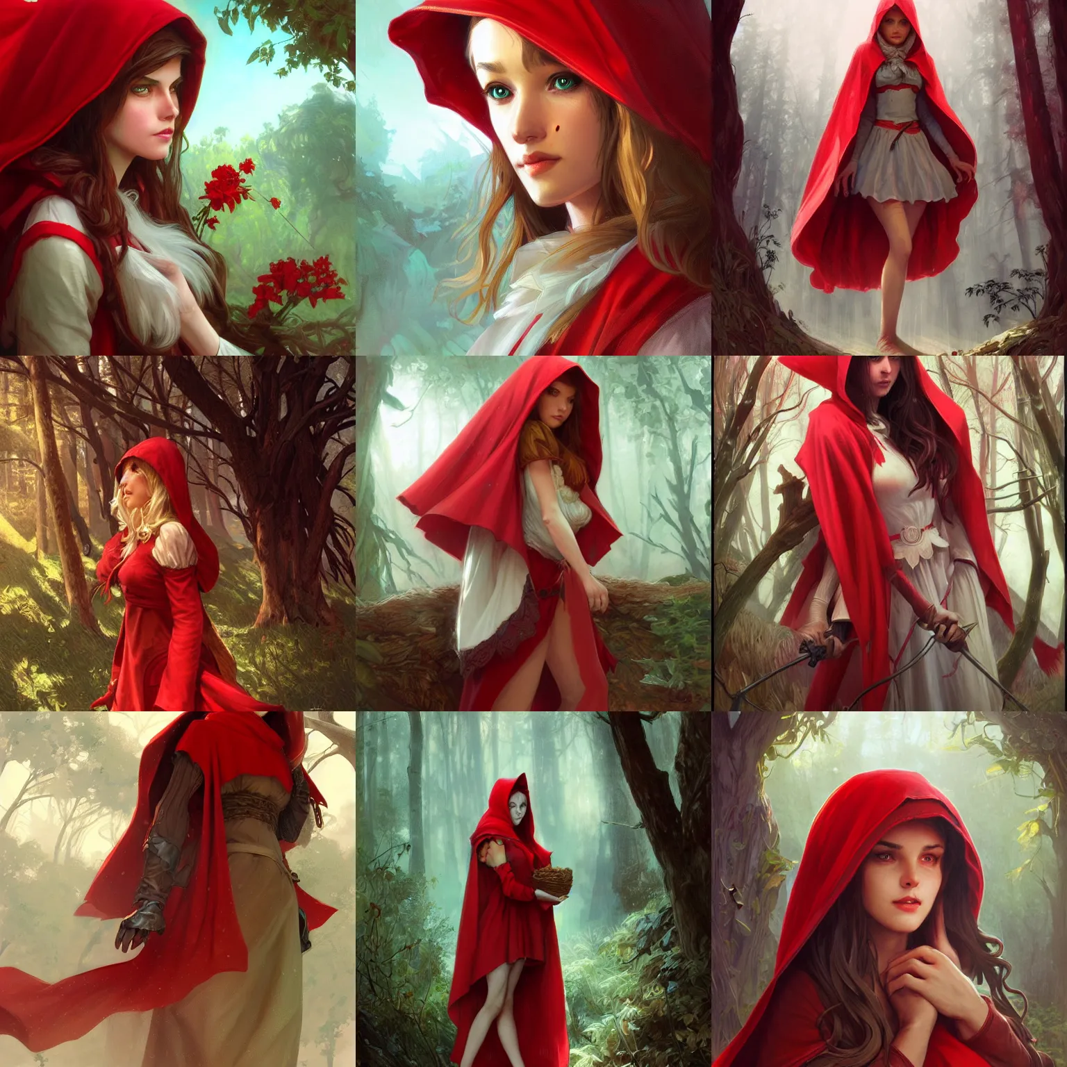 Prompt: dreamy Red Riding Hood, highly detailed, digital painting, artstation, concept art, smooth, sharp focus, illustration, Unreal Engine 5, 8K, art by artgerm and greg rutkowski and alphonse mucha and ken kelly