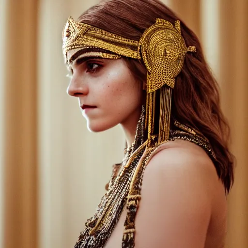 Image similar to Emma Watson as a Greek Goddess, Sony a7R IV, symmetric balance, polarizing filter, Photolab, Lightroom, 4K, Dolby Vision, Photography Award