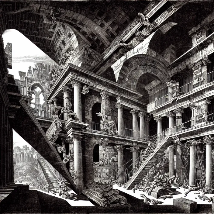 Image similar to piranesi's chamber, by piranesi and mc escher, intricate details, hd