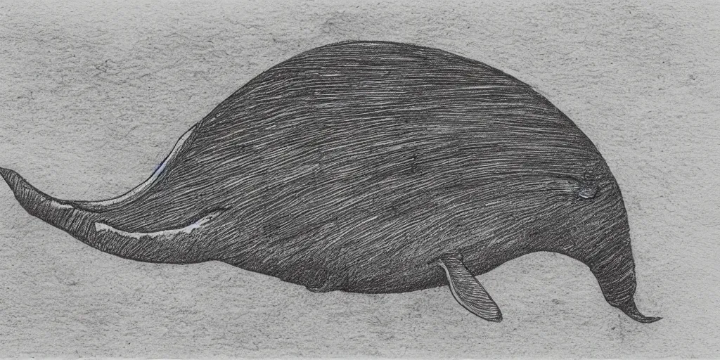 Image similar to pencil etching of a monstrous horrifying whale, its body is rotting