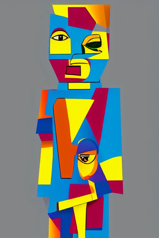 Image similar to cubist moai statue cutout digital illustration cartoon colorful beeple