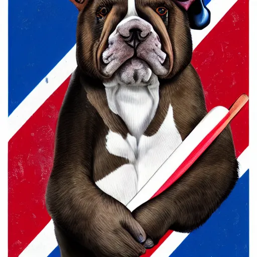 Image similar to a close up portrait of a british bully with a bat in one hand and the brexit flag in the other one, 2d, ultra highly detailed, digital painting, smooth, sharp focus, artstation, pixiv, art by Ilya Kuvshinov