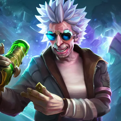 Image similar to League of Legends splashart of Rick Sanchez, 8k, sci-fi