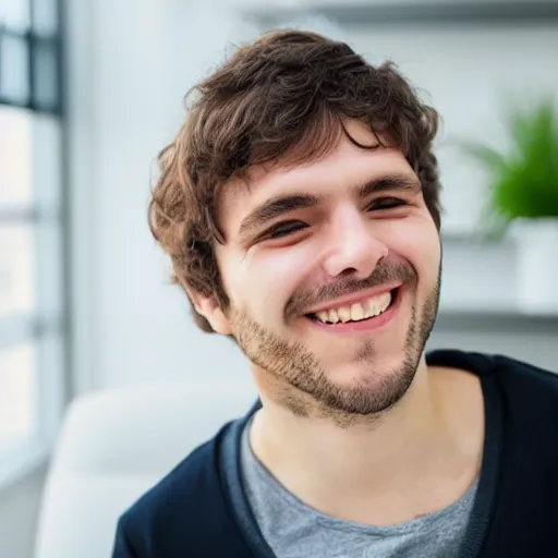 Image similar to a programmer finally fixed a bug in his code after trying for a long time, looking relieved and happy