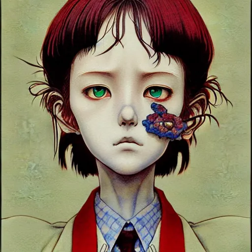 Image similar to prompt : 3 d render portrait painted in miyazaki color style drawn by katsuhiro otomo and takato yamamoto, inspired by fables, china doll face, smooth face feature, intricate oil painting, high detail, sharp high detail, manga and anime 2 0 0 0