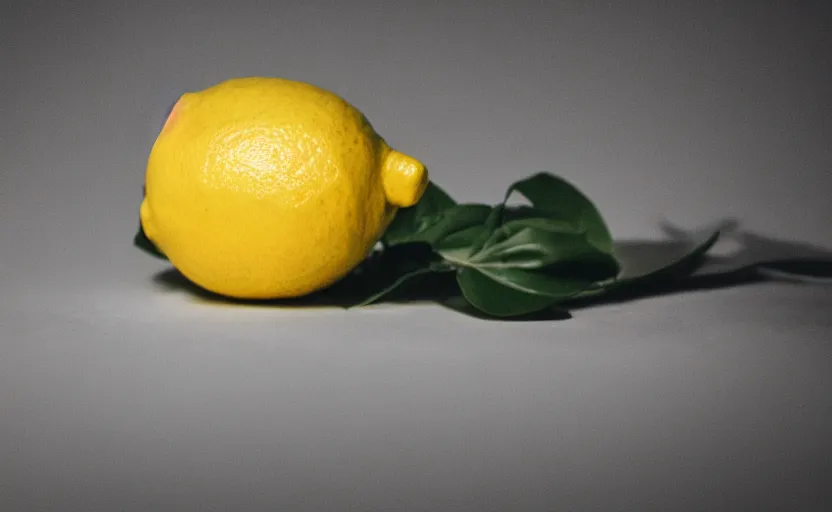 Prompt: a dark photo of a lemon, single light, photography