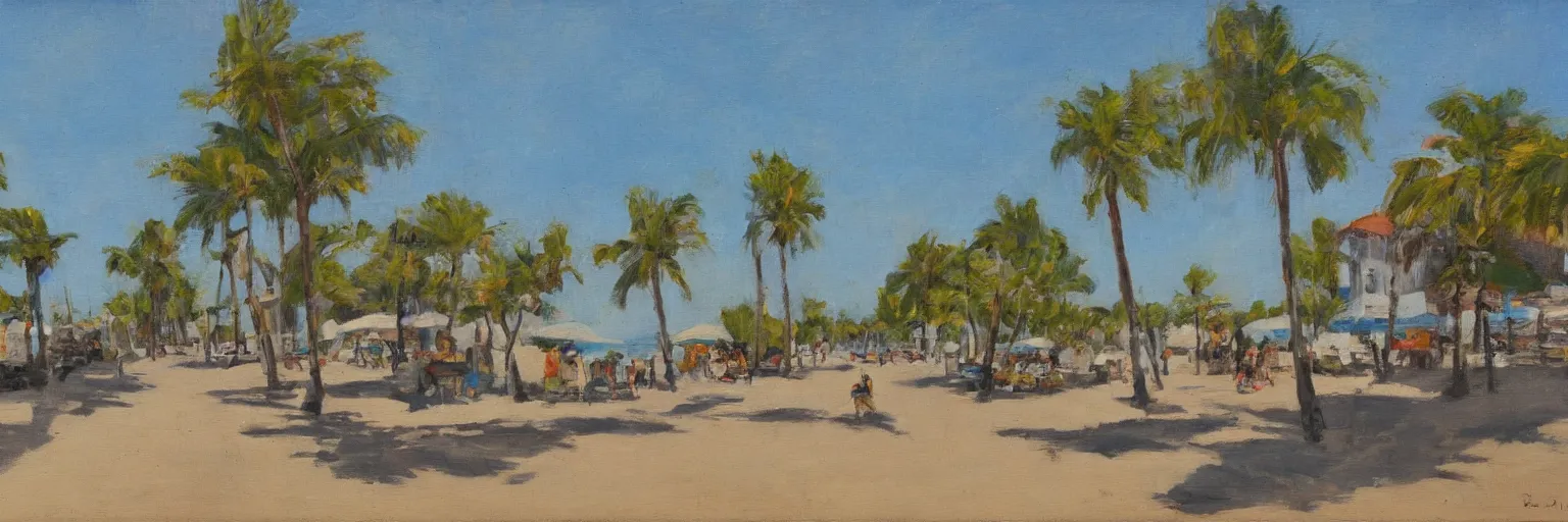 Prompt: summer street near a beach, by J-M Boesch