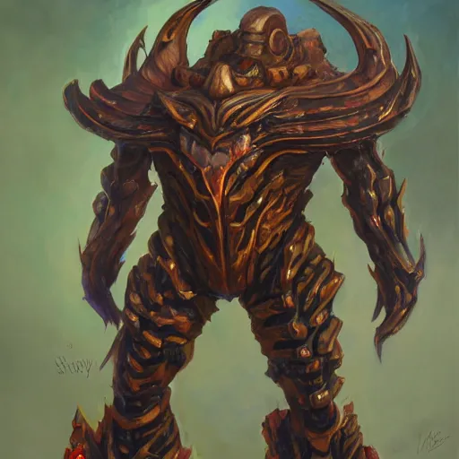 Image similar to full body portrait of a zerg overmind from star craft as the dictator of the los angeles lakers in full military garb, oil on canvas by william sidney mount, trending on artstation