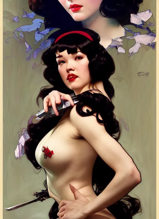 Image similar to intense fan art concept art by artgerm, tooth wu, bierstadt, gurney, stalenhag and alphonse mucha. an incredible collage of countless betty page pin up portraits, contour light effect!! 8 k, stage light. octane render. smooth. sharp edge. ultra clear detailed, full body various poses!!