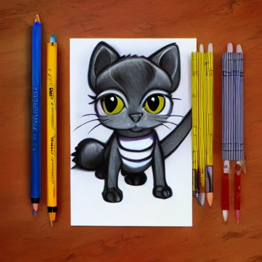 Prompt: littlest pet shop cat charcoal drawing highly detailed render