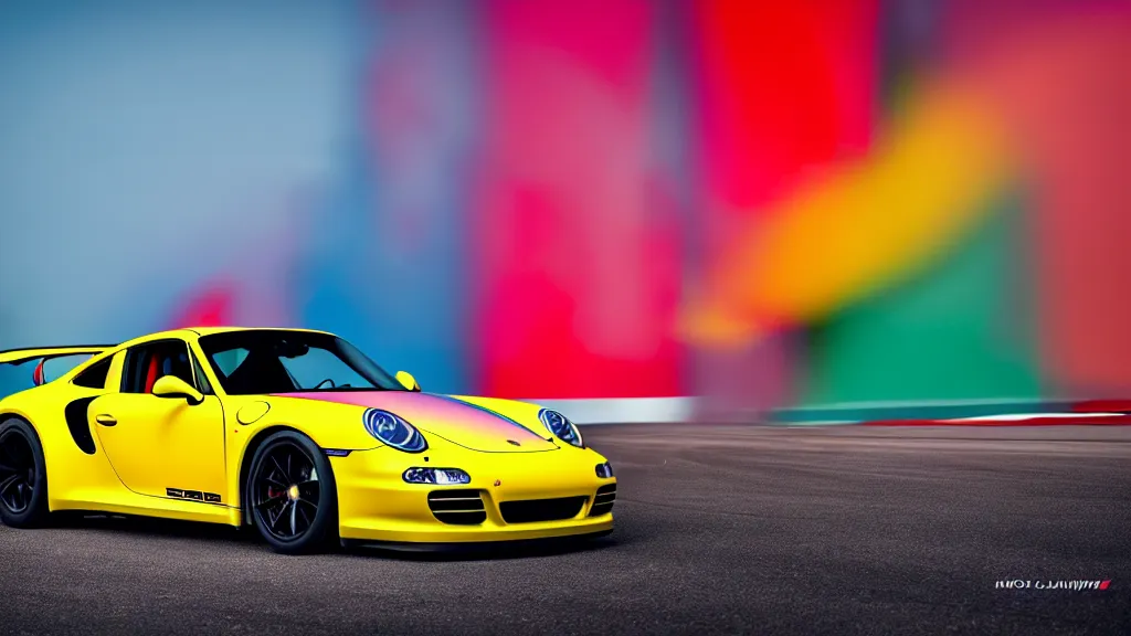 Prompt: a fauvism color porsche 9 1 1 carrera gt le mans in shape of silvia rocket bunny edition, race track background, long shutter speed, retro style, modern car design, 8 k resolution, hasselblad photo