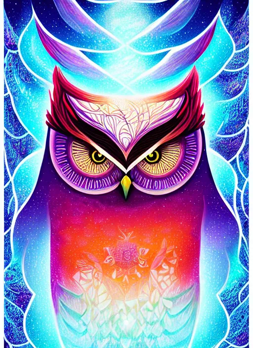 Image similar to symmetry!! product render poster vivid colors divine proportion owl, ice and snow, glowing fog intricate, elegant, highly detailed, digital painting, artstation, concept art, smooth, sharp focus, illustration,