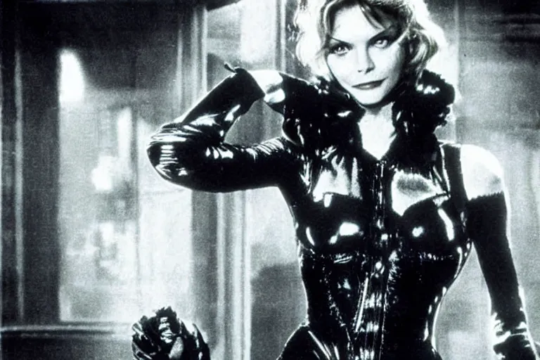 Image similar to publicity photograph of Michelle Pfeiffer as Catwoman