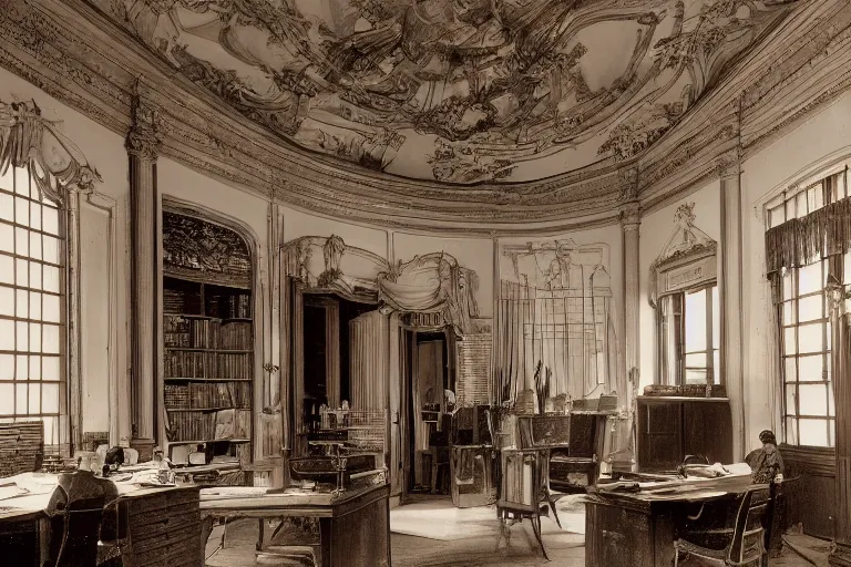 Image similar to office in 19th century opera, architecture photography