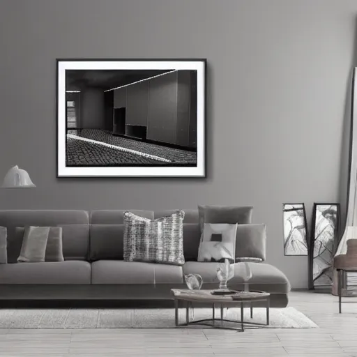 Prompt: mockup photo of contemporary interior with large framed art, trending on pinterest