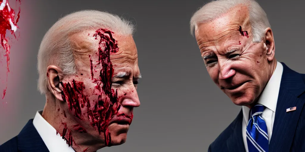 Prompt: a creepy photograph of an insanr joe biden bleeding from his eyes 8k Resolution