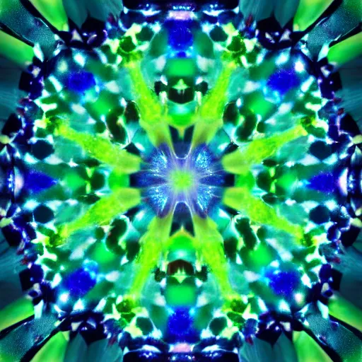 Prompt: “the aurora borealis in winter as viewed through a kaleidoscope.”