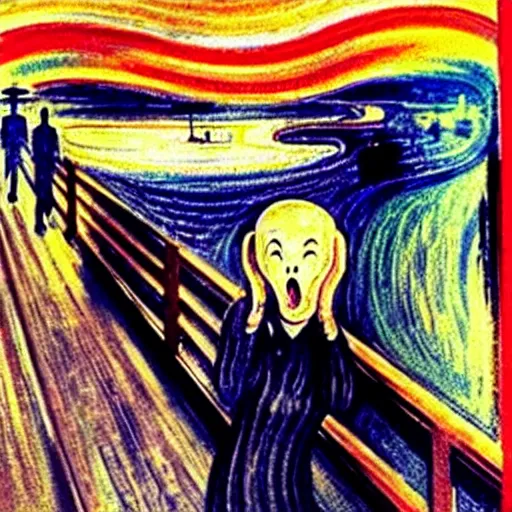 Image similar to anime girl in the scream painting by edvard munch