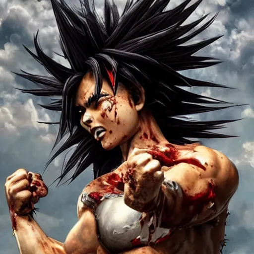 Prompt: fistfight, bloody, brutal, warrior girl, muscular girl, wild spiky black saiyan hair, long spiky hair, electrified hair, fistfighting demons, ultra realistic, intricate details, highly detailed, subsurface scattering, photorealistic, octane render, 8 k, art by artgerm, greg rutkowski, magali villeneuve, alphonse mucha