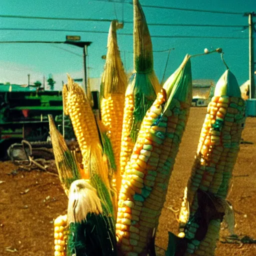 Image similar to neotokyo corn fashion corn gang, corn on the cob, cinestill eastmancolor