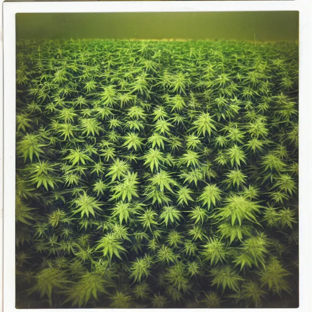 Prompt: field of cannabis on fire at night, polaroid