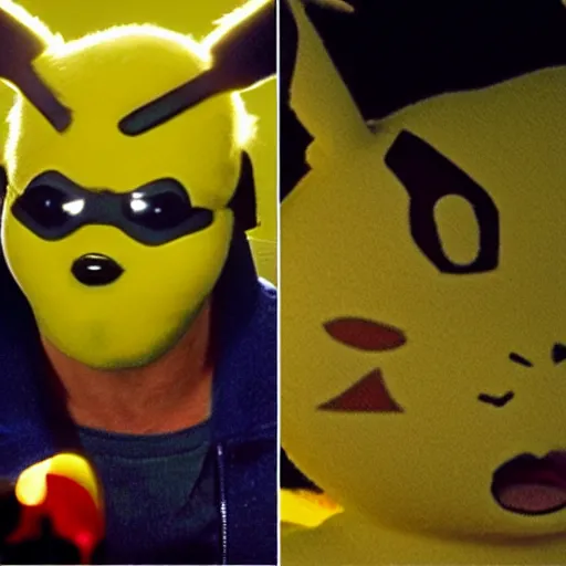 Image similar to Jack Nicholson plays Terminato and is Pikachu, yellow fur explodes