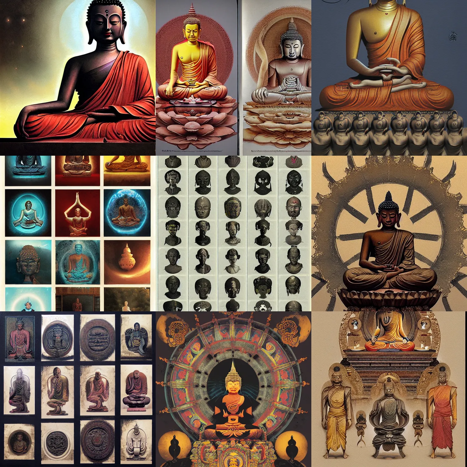 Prompt: buddhism symbols by greg rutkowski and james gurney.