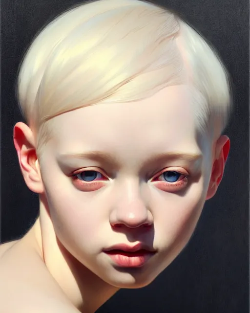 Prompt: stylized portrait of an artistic pose, composition, young albino girl, one head only, realistic shaded, fine details, realistic shaded lighting poster by ilya kuvshinov, magali villeneuve, artgerm, jeremy lipkin and michael garmash and rob rey