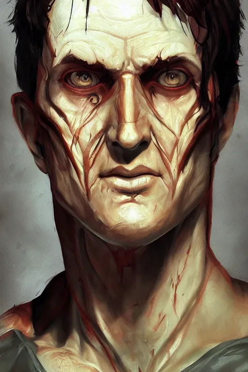 Prompt: beautiful clean oil painting of legion from dbd dead by daylight, portrait study by bernie wrightson, detailed, stunning, realistic