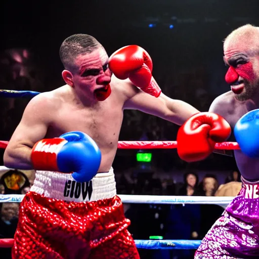 Prompt: clowns boxing matching, clowns, clowns boxing, hbo showtime boxing