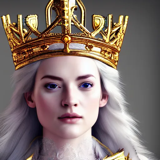 Prompt: beautiful nordic queen with ornate crown and robes highly detailed, 4k, HDR, smooth, sharp focus, hyper realistic, high resolution