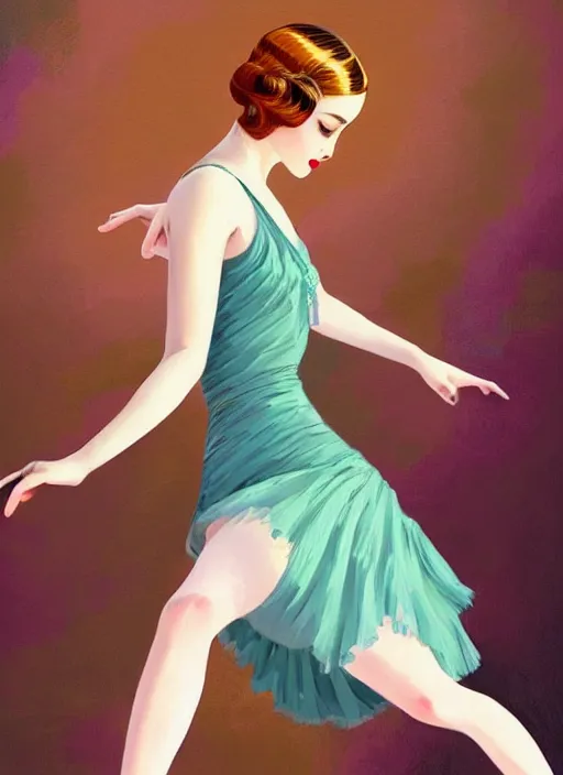 Image similar to a beautiful girl in 1920's fashion dancing the Charleston, living room background, intricate, highly detailed, digital painting, artstation, official media, anime key visual, concept art, rich vivid colors, ambient lighting, sharp focus, illustration, art by Artgerm, Makoto Shinkai, Ilya Kuvshinov, Lois Van Baarle, and Rossdraws