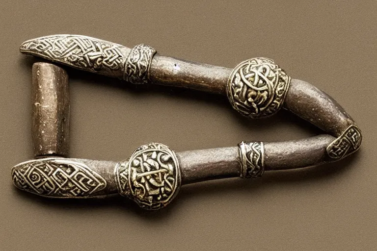 Prompt: “viking age fibula found from Birka in Borre style”