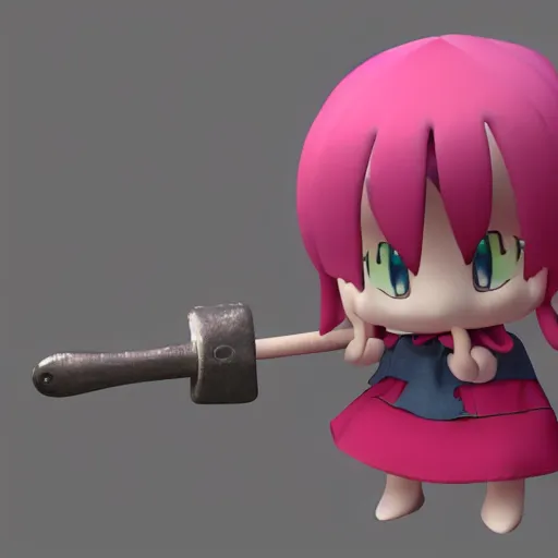 Image similar to cute fumo plush of a girl with a giant hammer, vray