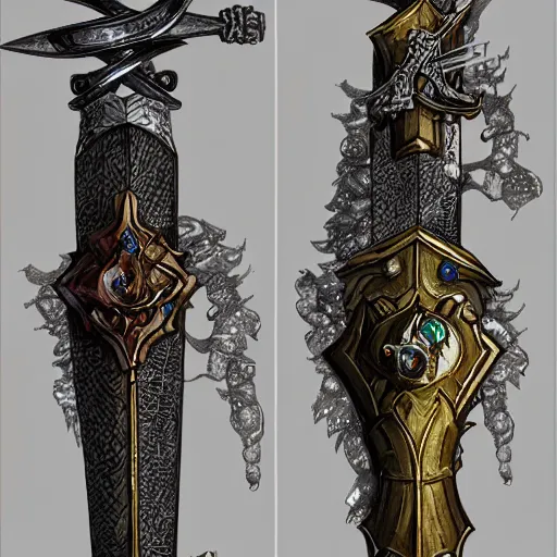 Image similar to dungeons and dragons, loot, jem encrusted epic two hander sword, equipment, very detailed, beautiful, fantasy art