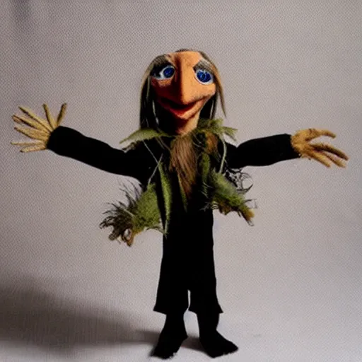 Image similar to mark e smith puppet from the dark crystal, made by jim henson