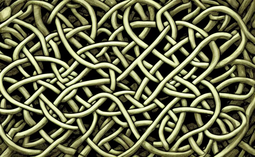 Prompt: a network of thick vines intertwined in the shape of a Celtic knot, central composition 8k