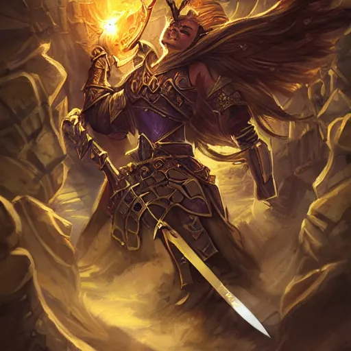 Image similar to a giant golden sword, a broad blade sword weapon, hearthstone art style, epic fantasy style art, fantasy epic digital art, epic fantasy card game art