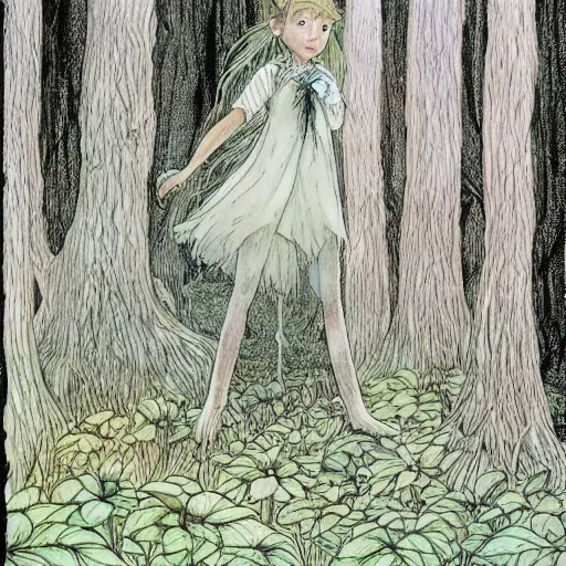 Prompt: a forest pixie by chris riddell and alan lee,