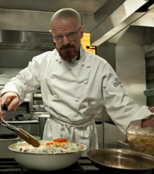 film still of walter white cooking delicious food | Stable Diffusion